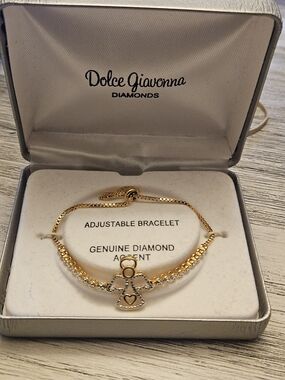 Gold Angel Bracelet with Diamond Accent — Adjustable